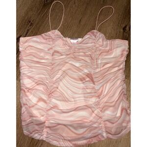 No Boundaries Pink Swirl Print Ruched Cami Crop Top Spaghetti Strap L 11-13
